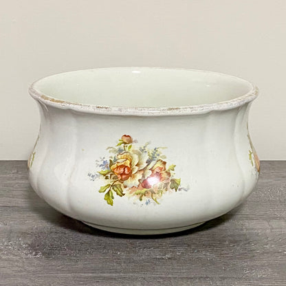 Antique Victorian Style Ceramic Floral Design Chamber Pot With Handle Grimwades