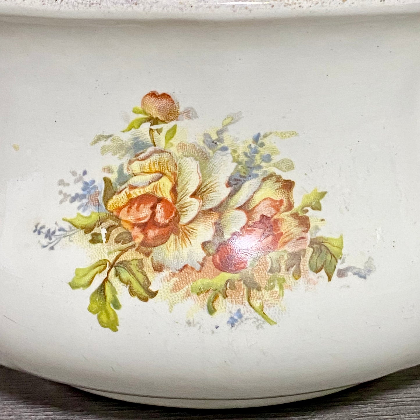 Antique Victorian Style Ceramic Floral Design Chamber Pot With Handle Grimwades