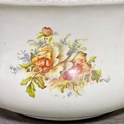 Antique Victorian Style Ceramic Floral Design Chamber Pot With Handle Grimwades