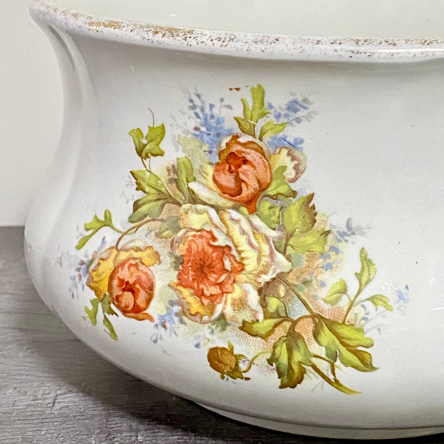Antique Victorian Style Ceramic Floral Design Chamber Pot With Handle Grimwades