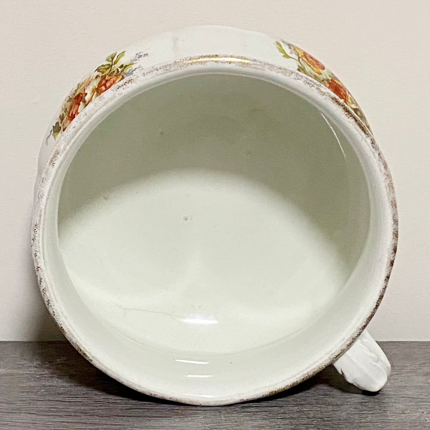 Antique Victorian Style Ceramic Floral Design Chamber Pot With Handle Grimwades