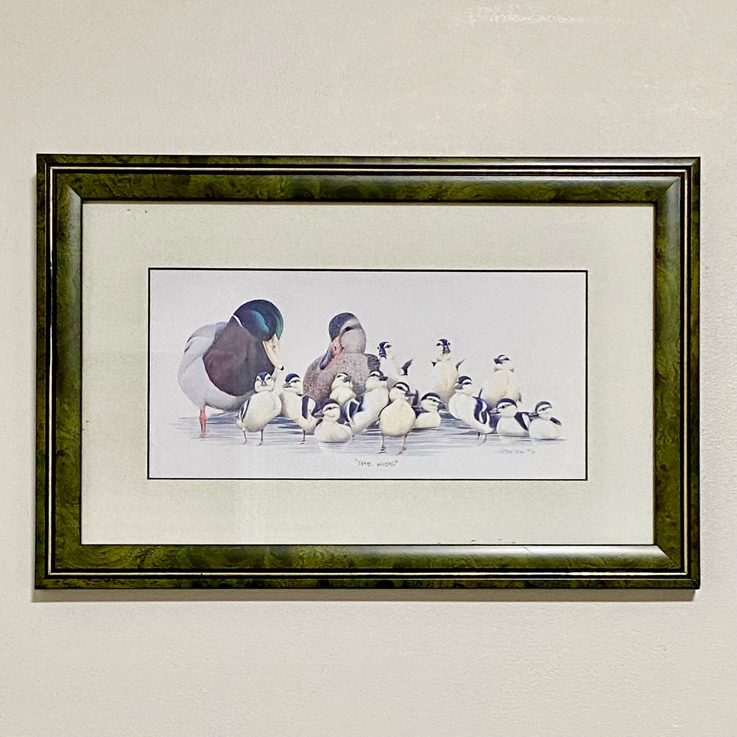 Vintage The Kids Duck Ducks Litho Print Plate Signed Art LaMay Framed & Glazed