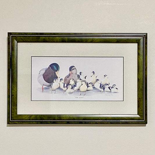 Vintage The Kids Duck Ducks Litho Print Plate Signed Art LaMay Framed & Glazed