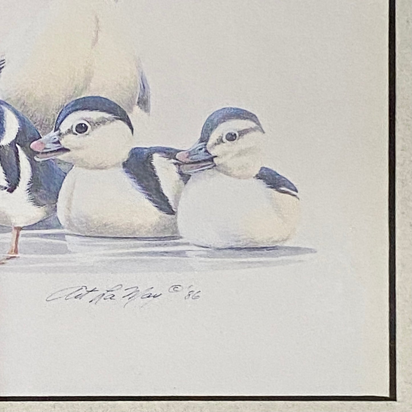 Vintage The Kids Duck Ducks Litho Print Plate Signed Art LaMay Framed & Glazed