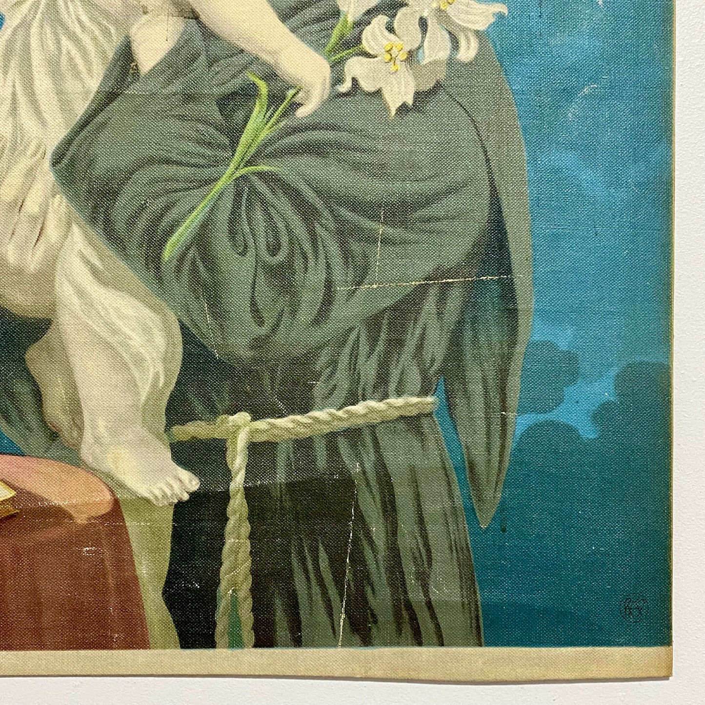 Antique Saint St. Anthony Of Padua With Christ Child Canvas Art Religious Rare