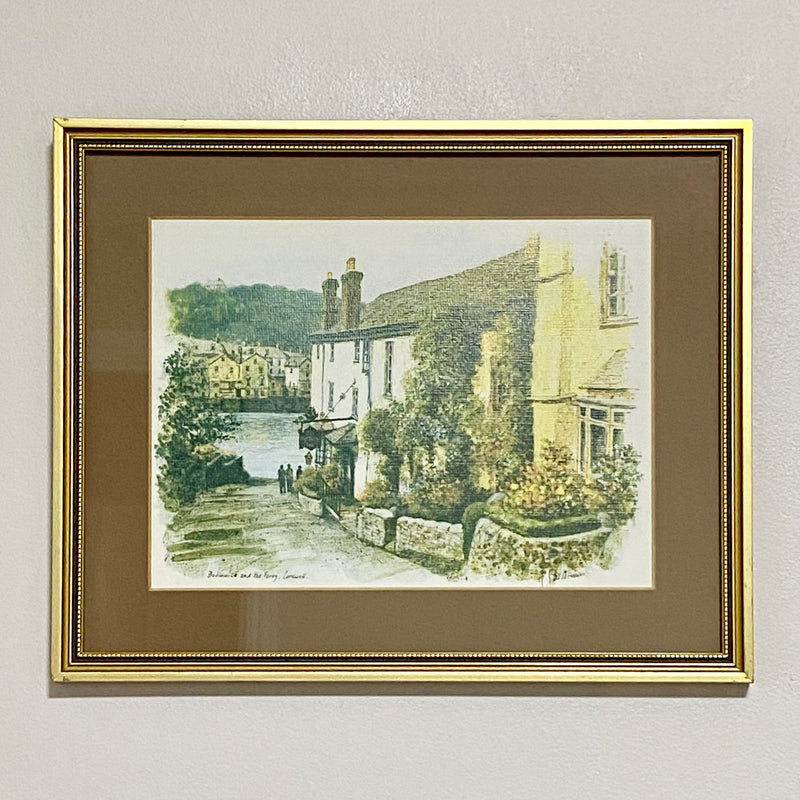 Vintage Boat Harbour Scene Bodinnick Ferry Cornwall Watercolour Art Print Framed