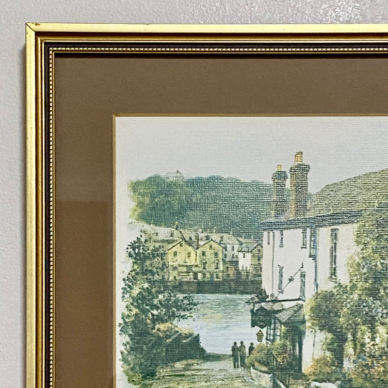 Vintage Boat Harbour Scene Bodinnick Ferry Cornwall Watercolour Art Print Framed