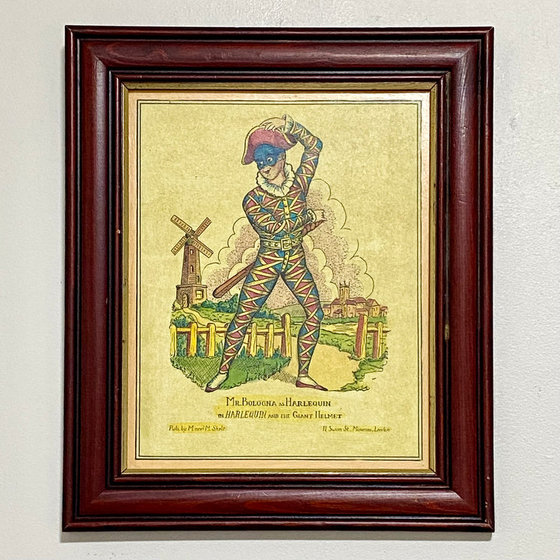 19th Century Mr. Bologna As Harlequin Hand Coloured Theatrical Engraving Framed