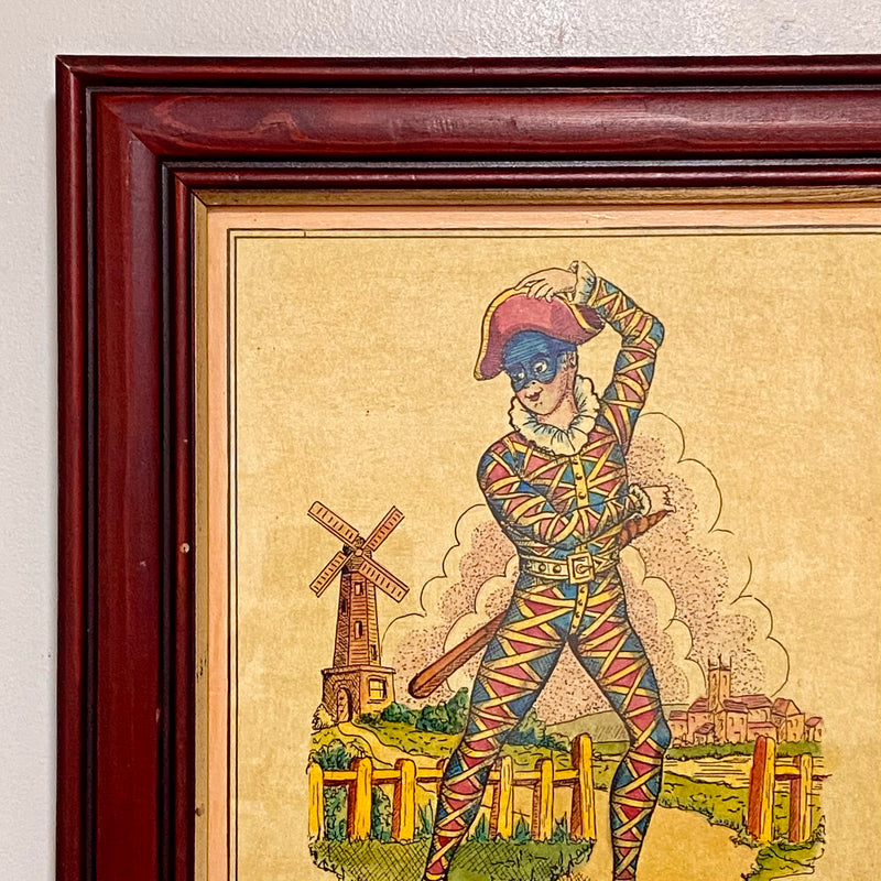 19th Century Mr. Bologna As Harlequin Hand Coloured Theatrical Engraving Framed