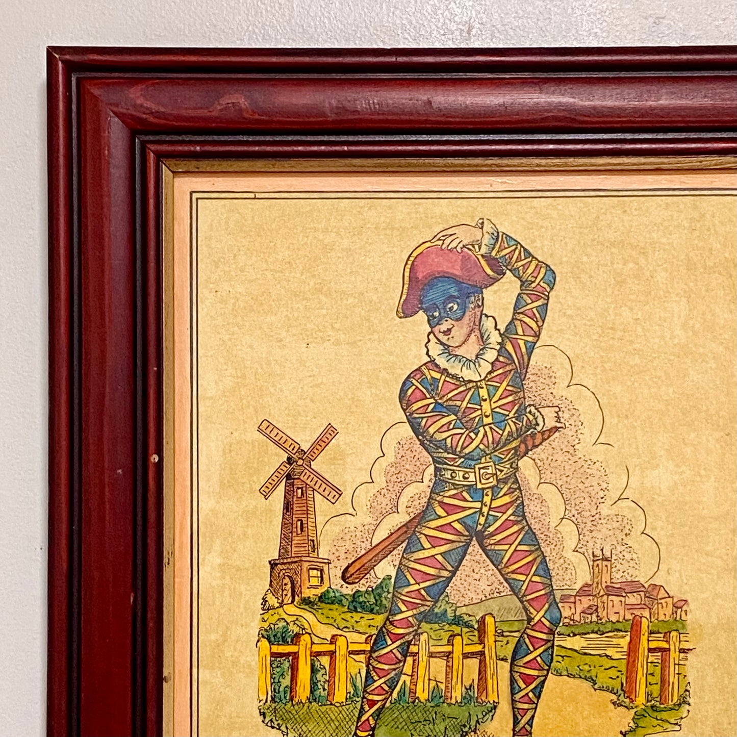 19th Century Mr. Bologna As Harlequin Hand Coloured Theatrical Engraving Framed