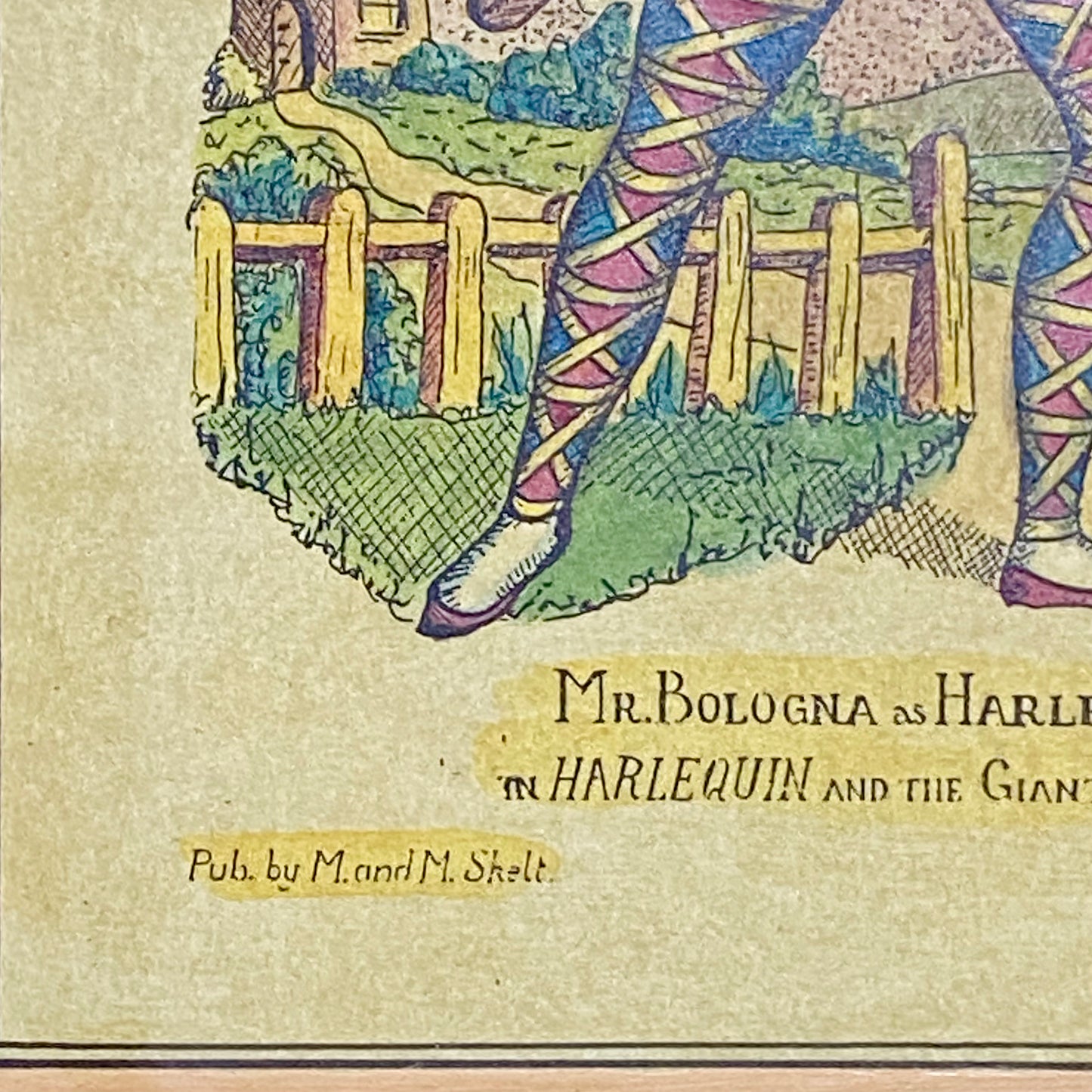 19th Century Mr. Bologna As Harlequin Hand Coloured Theatrical Engraving Framed