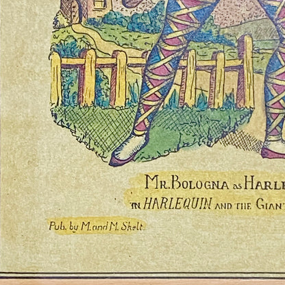 19th Century Mr. Bologna As Harlequin Hand Coloured Theatrical Engraving Framed