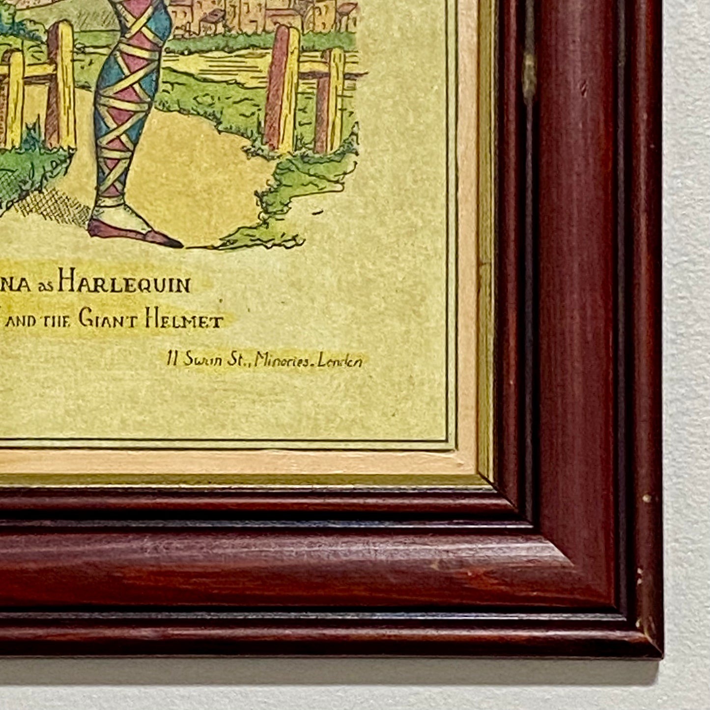 19th Century Mr. Bologna As Harlequin Hand Coloured Theatrical Engraving Framed