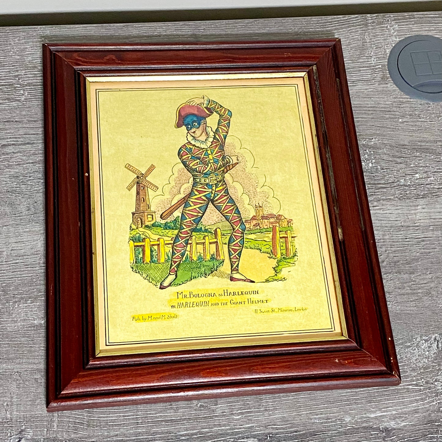 19th Century Mr. Bologna As Harlequin Hand Coloured Theatrical Engraving Framed