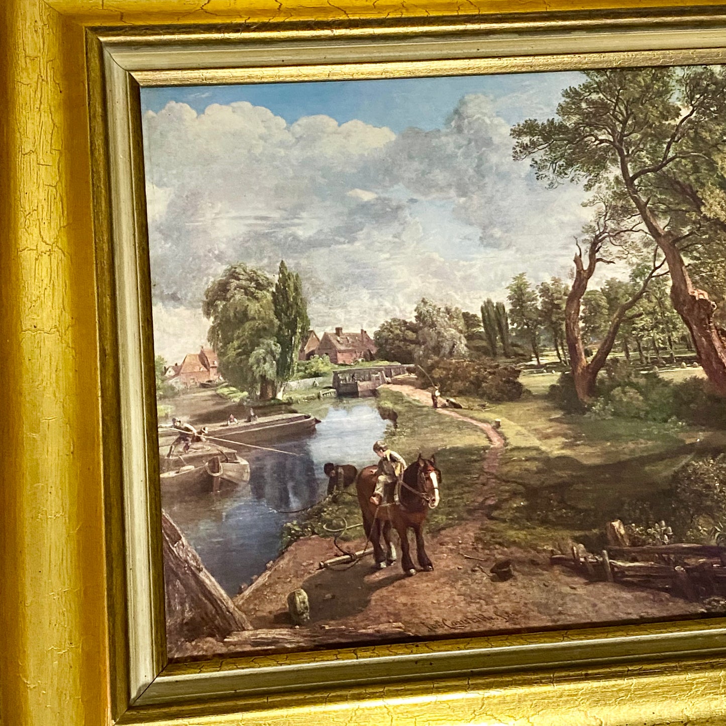 Vintage Flatford Mill Horse River Scene Art Print On Board After John Constable