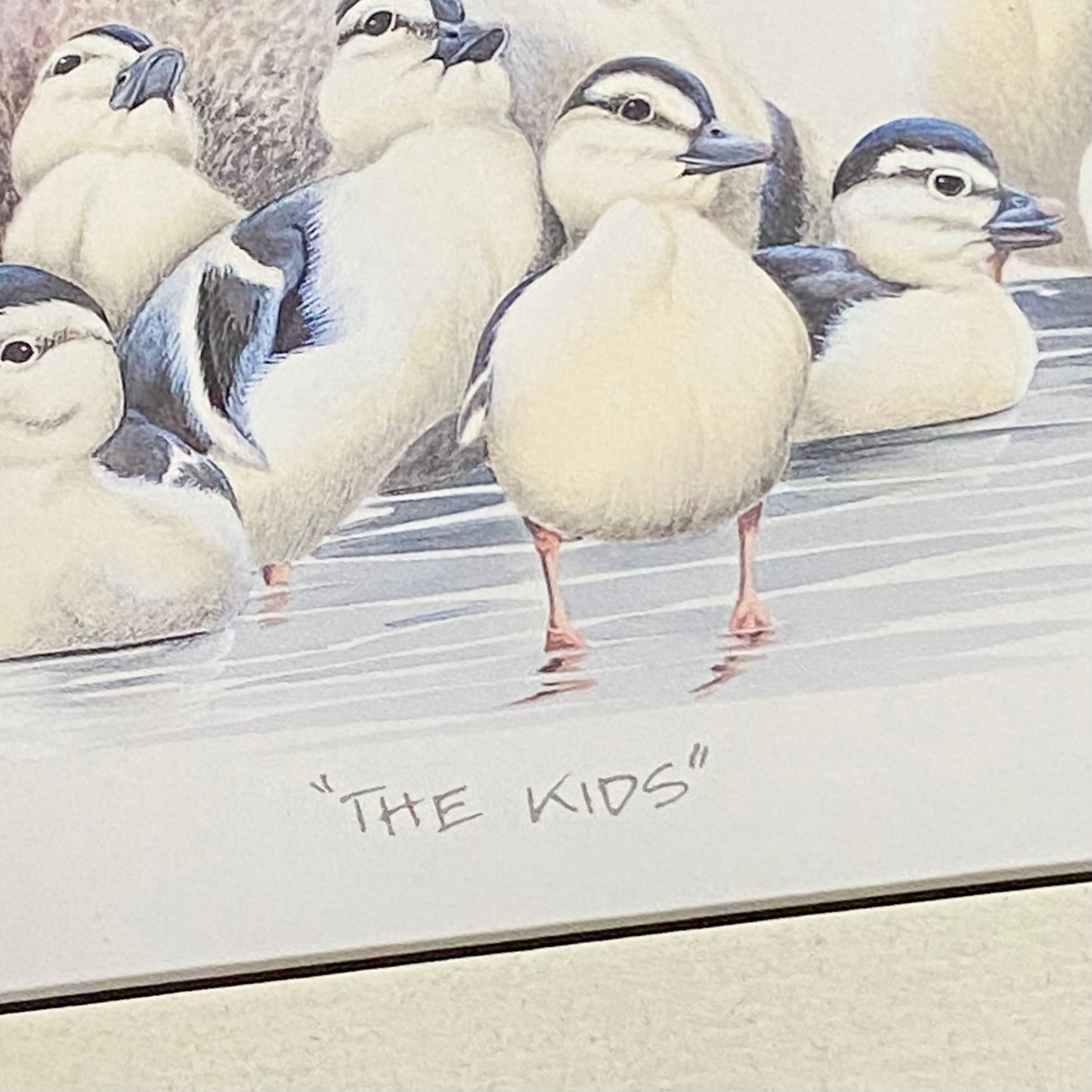 Vintage The Kids Duck Ducks Litho Print Plate Signed Art LaMay Framed & Glazed