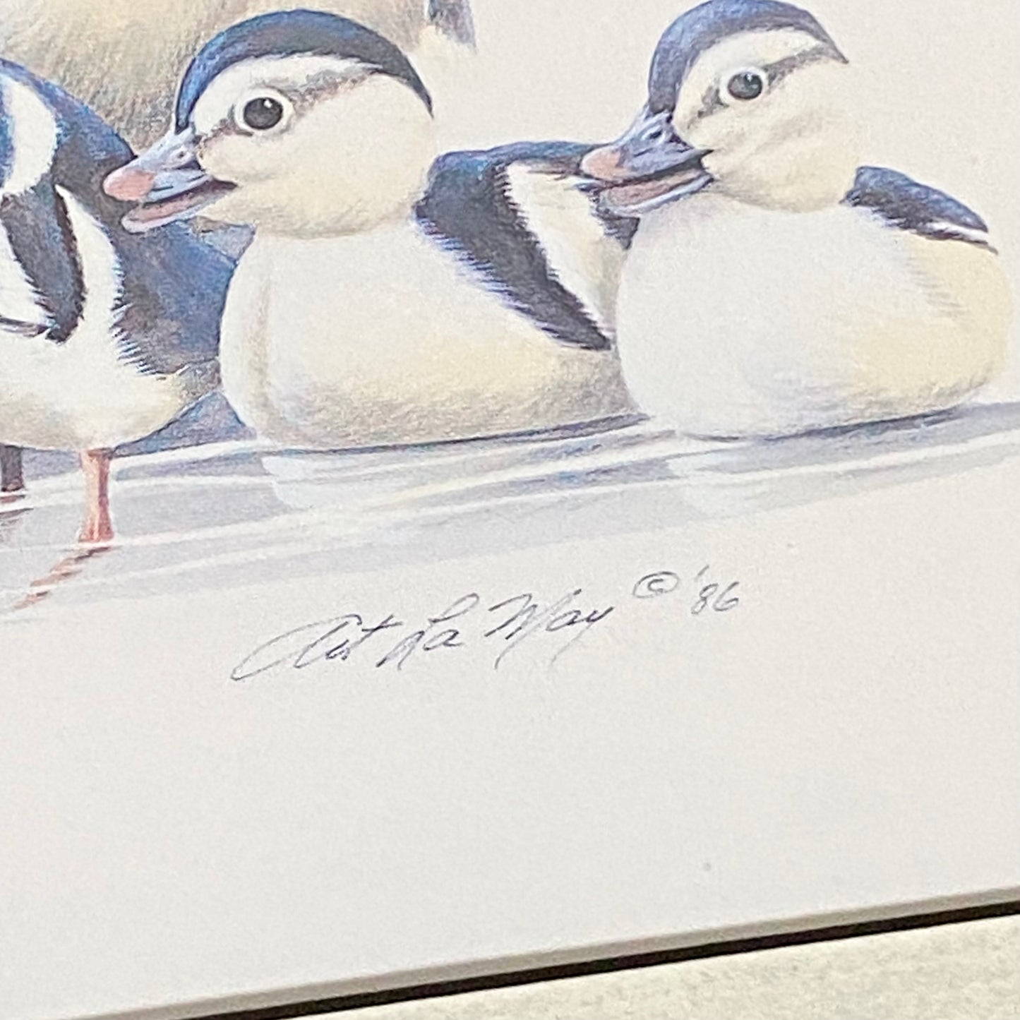 Vintage The Kids Duck Ducks Litho Print Plate Signed Art LaMay Framed & Glazed