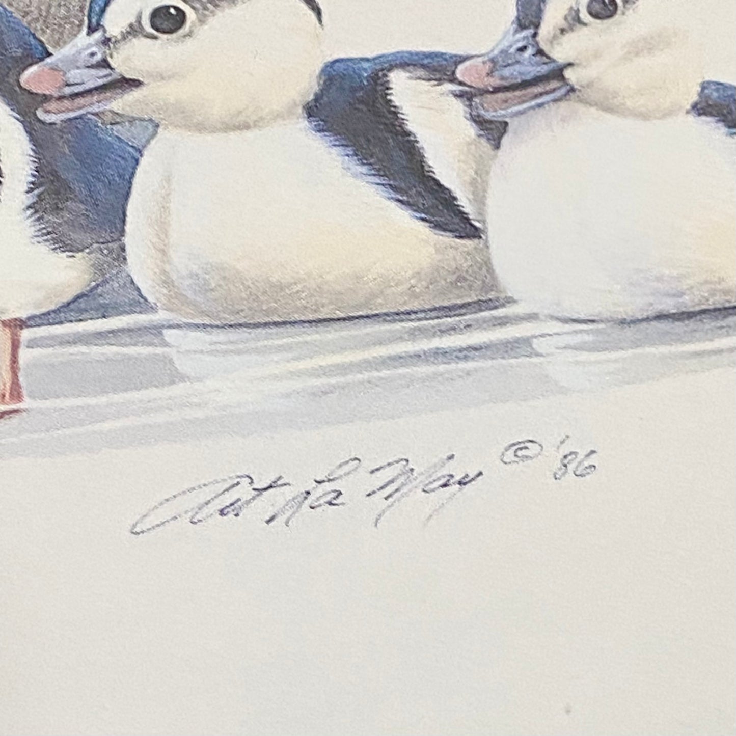 Vintage The Kids Duck Ducks Litho Print Plate Signed Art LaMay Framed & Glazed