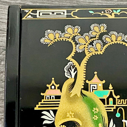 Vintage Japanese Black Lacquer Metal Hand-Painted Trinket Glove Jewellery Box