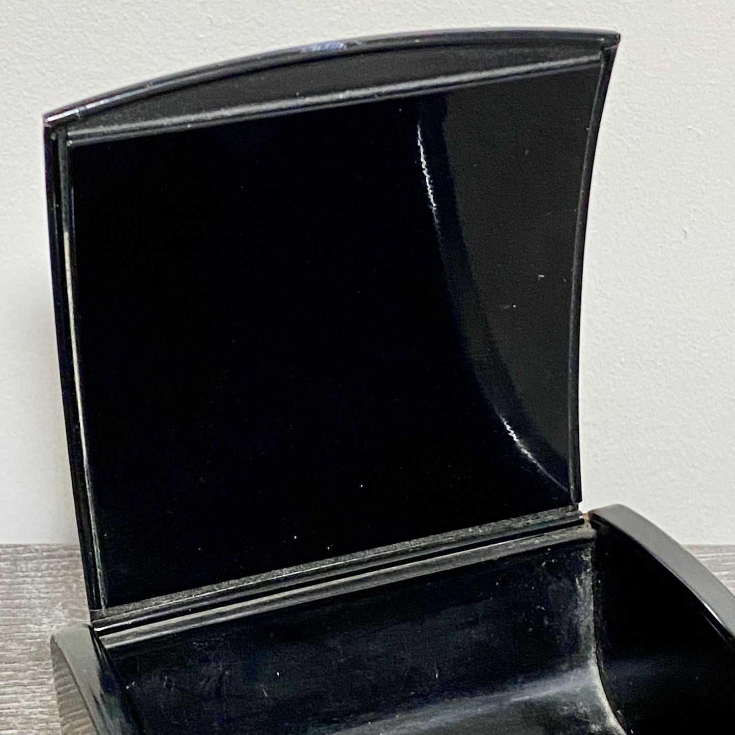 Vintage Japanese Black Lacquer Metal Hand-Painted Trinket Glove Jewellery Box