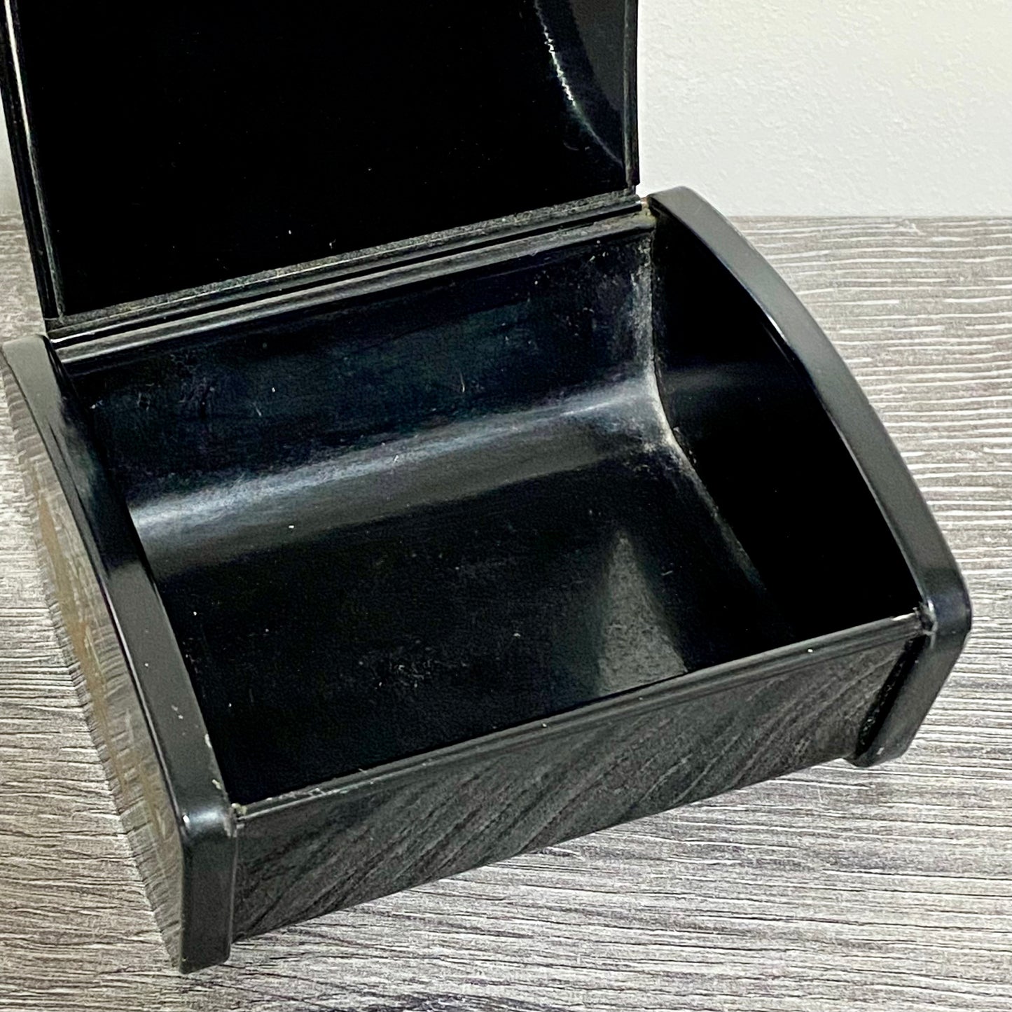 Vintage Japanese Black Lacquer Metal Hand-Painted Trinket Glove Jewellery Box