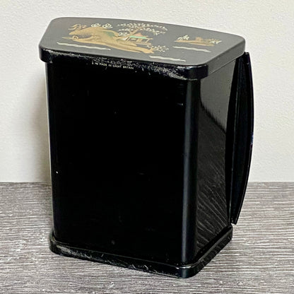Vintage Japanese Black Lacquer Metal Hand-Painted Trinket Glove Jewellery Box