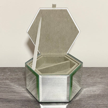 Laura Ashley Flower Floral Design Hexagonal Mirrored Jewellery Trinket Box