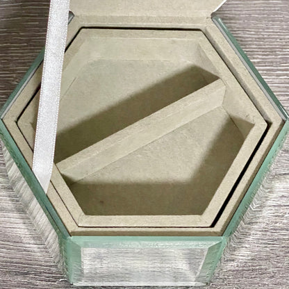 Laura Ashley Flower Floral Design Hexagonal Mirrored Jewellery Trinket Box