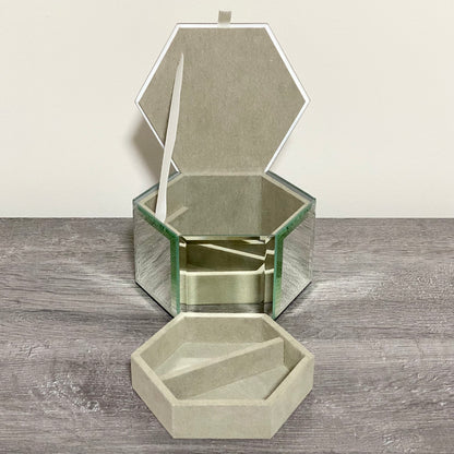 Laura Ashley Flower Floral Design Hexagonal Mirrored Jewellery Trinket Box