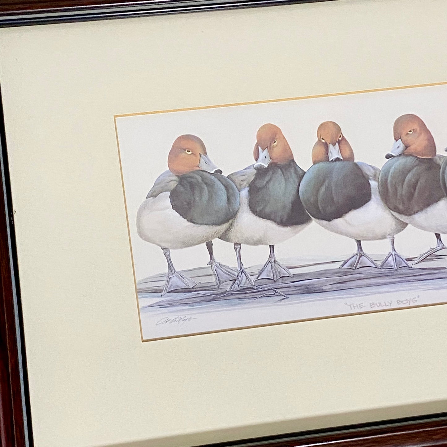Vintage The Bully Boys Ducks Art Print Plate Signed Art LaMay Framed & Glazed