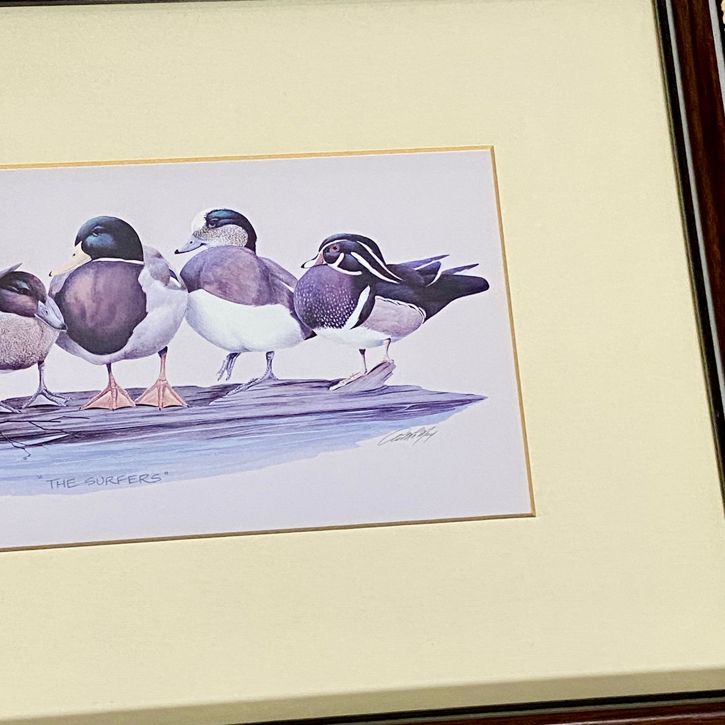 Vintage The Surfers Duck Ducks Art Print Plate Signed Art LaMay Framed & Glazed
