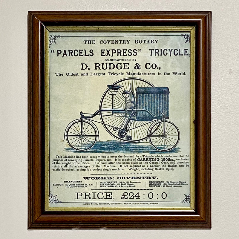 Vintage Coventry Rotary Tricycle Parcels Express Advert By D Rudge & Co Framed