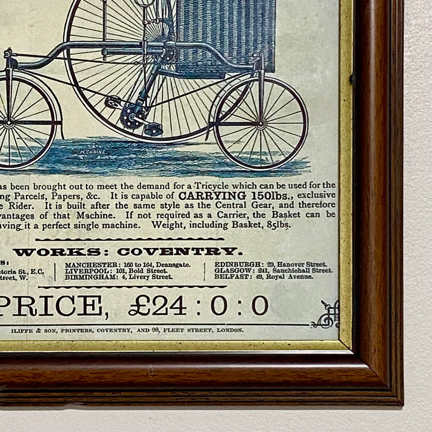 Vintage Coventry Rotary Tricycle Parcels Express Advert By D Rudge & Co Framed
