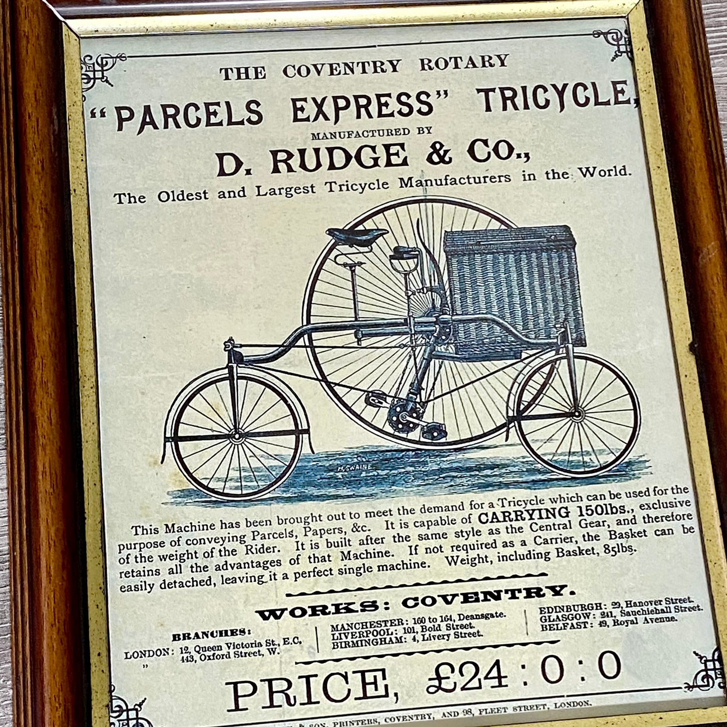 Vintage Coventry Rotary Tricycle Parcels Express Advert By D Rudge & Co Framed