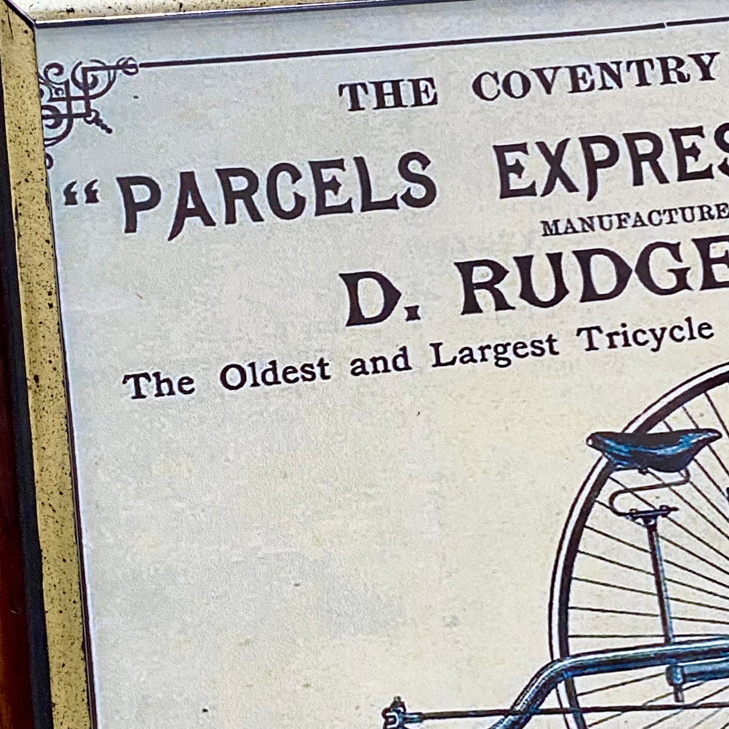 Vintage Coventry Rotary Tricycle Parcels Express Advert By D Rudge & Co Framed