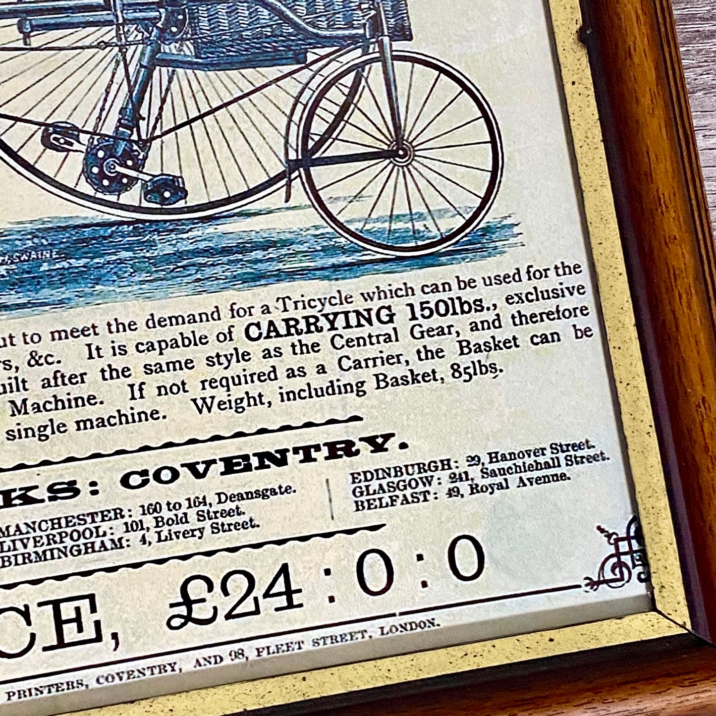 Vintage Coventry Rotary Tricycle Parcels Express Advert By D Rudge & Co Framed