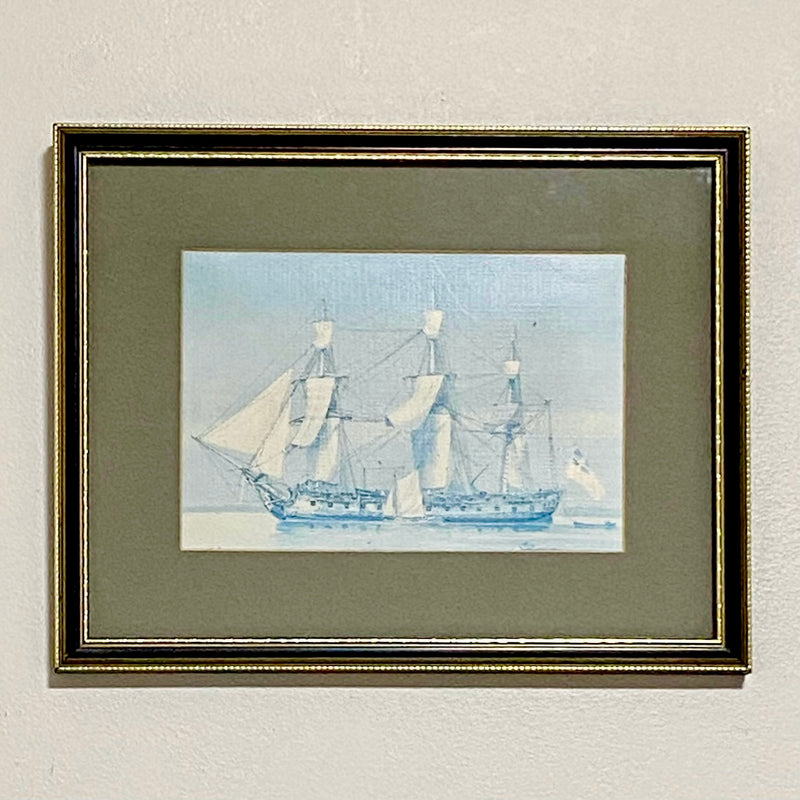 Vintage Royal Navy 42 Gun Frigate 1780 Art Print On Board Framed With Glazing