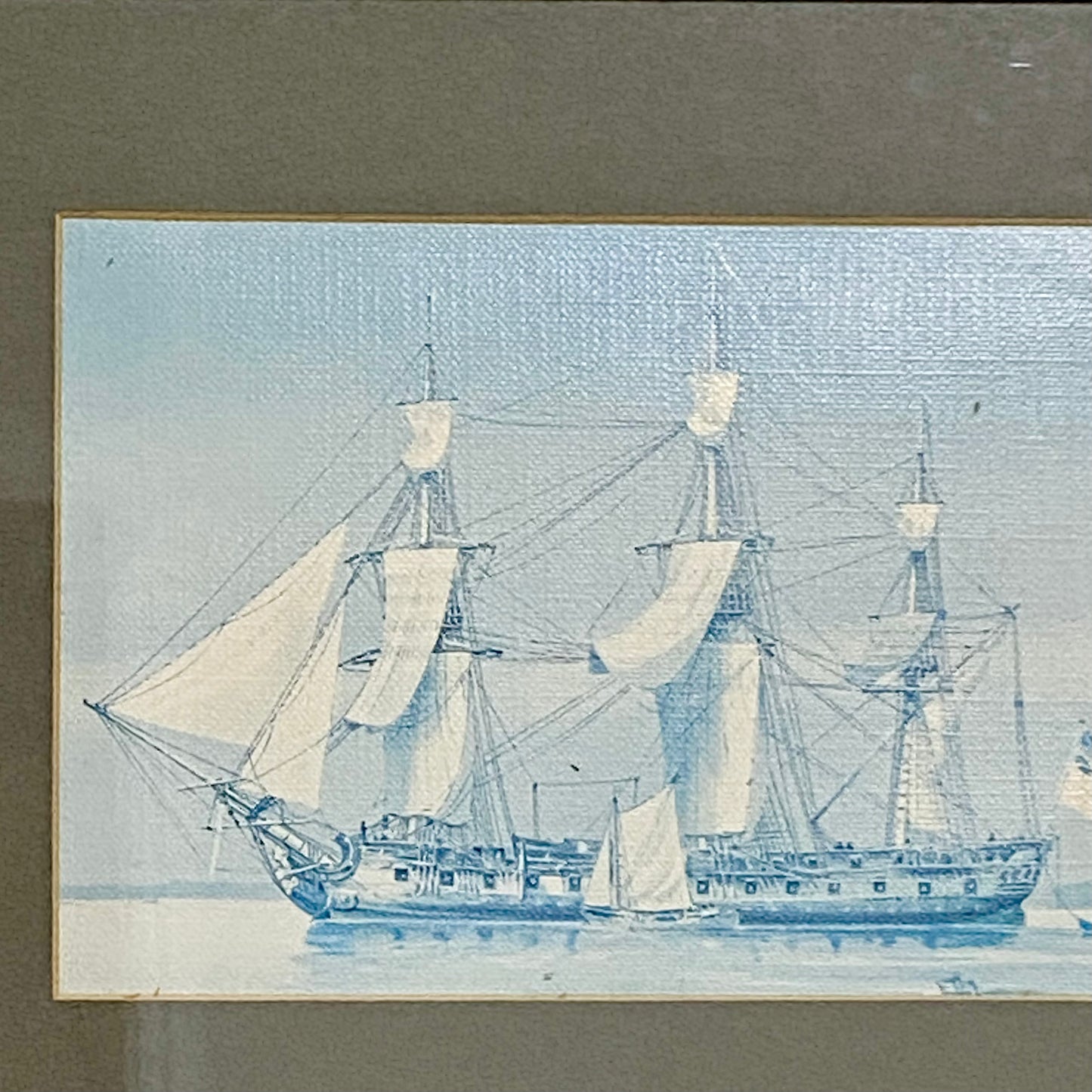 Vintage Royal Navy 42 Gun Frigate 1780 Art Print On Board Framed With Glazing