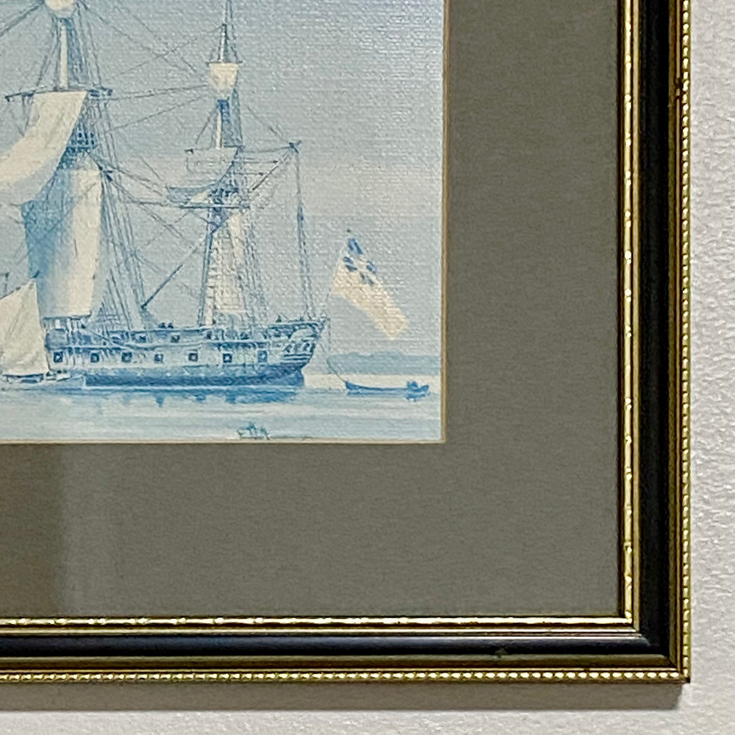 Vintage Royal Navy 42 Gun Frigate 1780 Art Print On Board Framed With Glazing