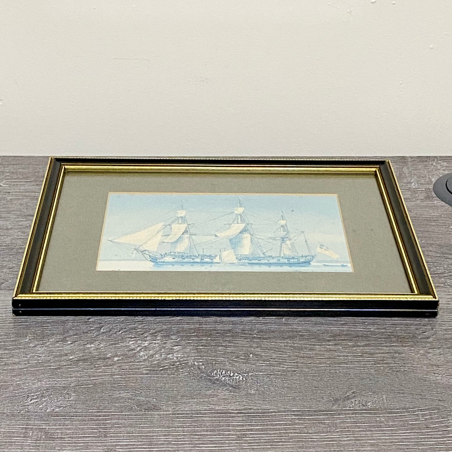 Vintage Royal Navy 42 Gun Frigate 1780 Art Print On Board Framed With Glazing