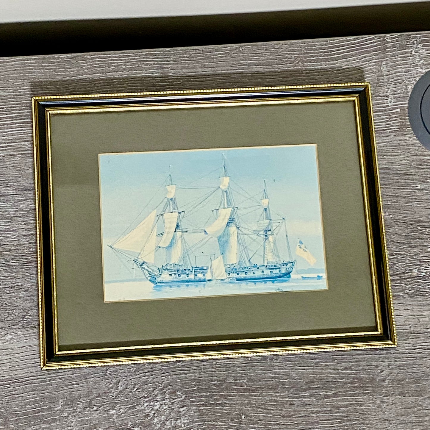 Vintage Royal Navy 42 Gun Frigate 1780 Art Print On Board Framed With Glazing