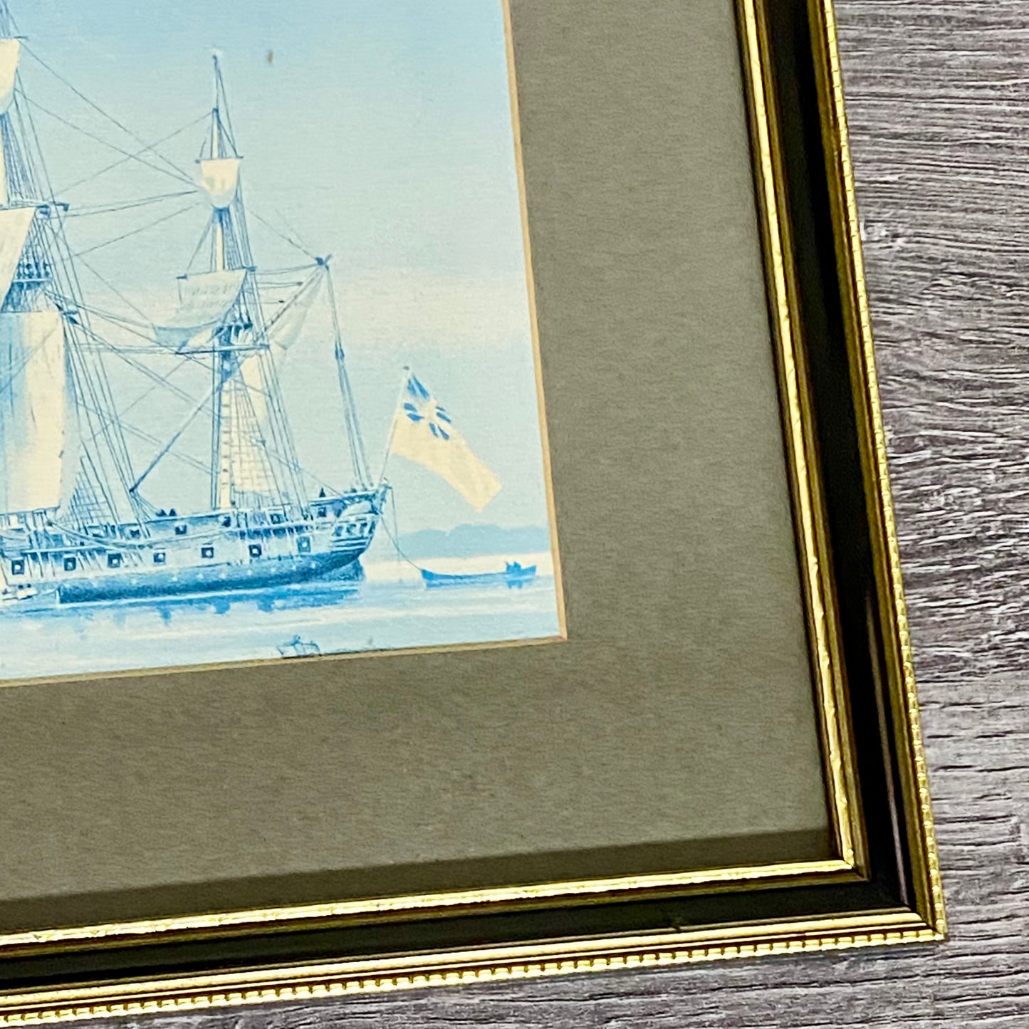 Vintage Royal Navy 42 Gun Frigate 1780 Art Print On Board Framed With Glazing