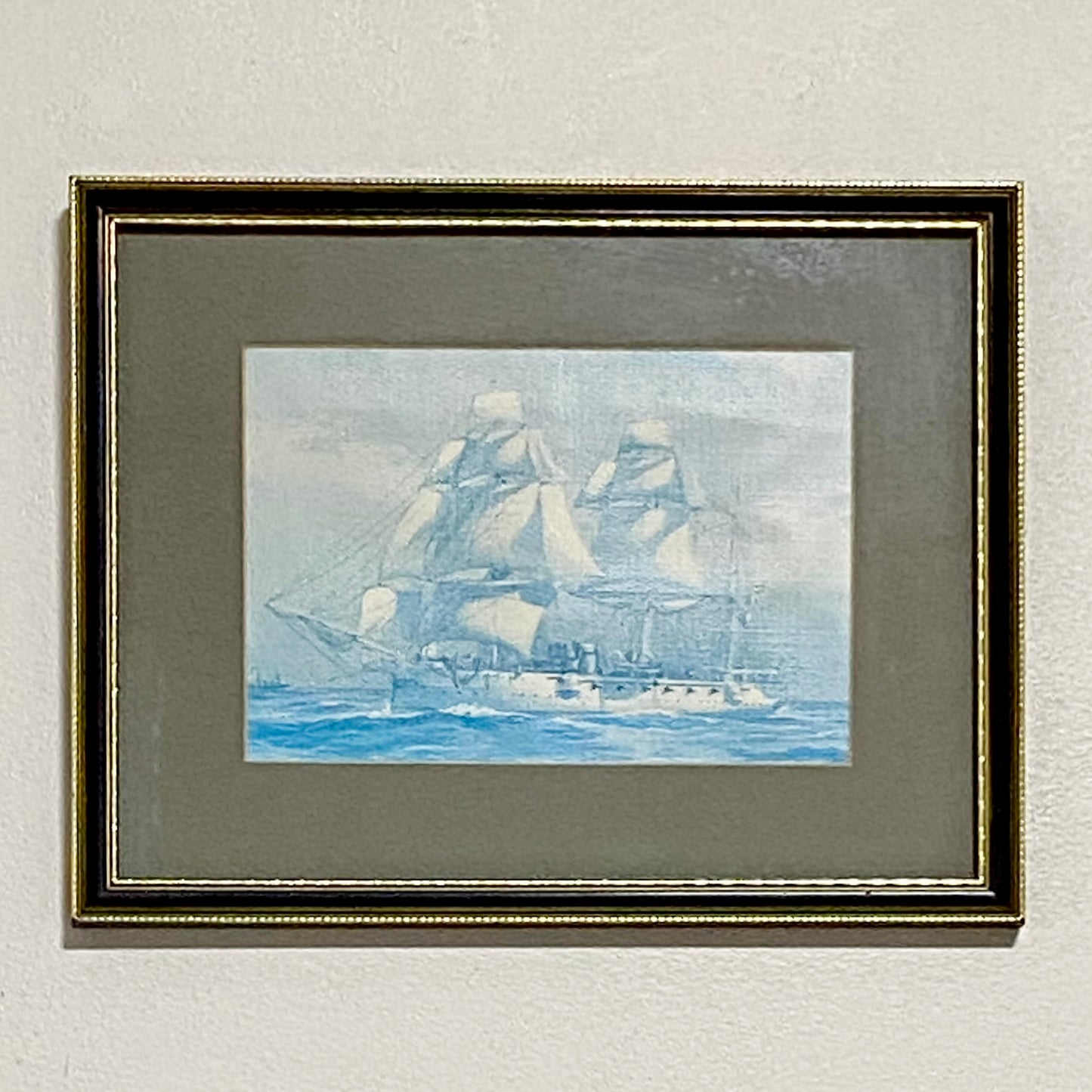 Vintage HMS Calliope Royal Navy Ship 1890 Art Print On Board Framed With Glazing