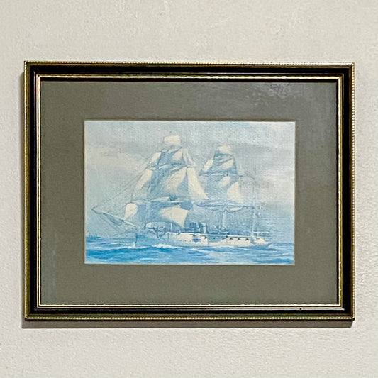 Vintage HMS Calliope Royal Navy Ship 1890 Art Print On Board Framed With Glazing