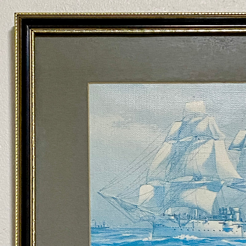 Vintage HMS Calliope Royal Navy Ship 1890 Art Print On Board Framed With Glazing