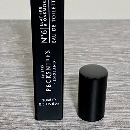 Pecksniffs Men’s Eau De Toilette Mini Leather & Oakmoss 10ml Travel Size Spray