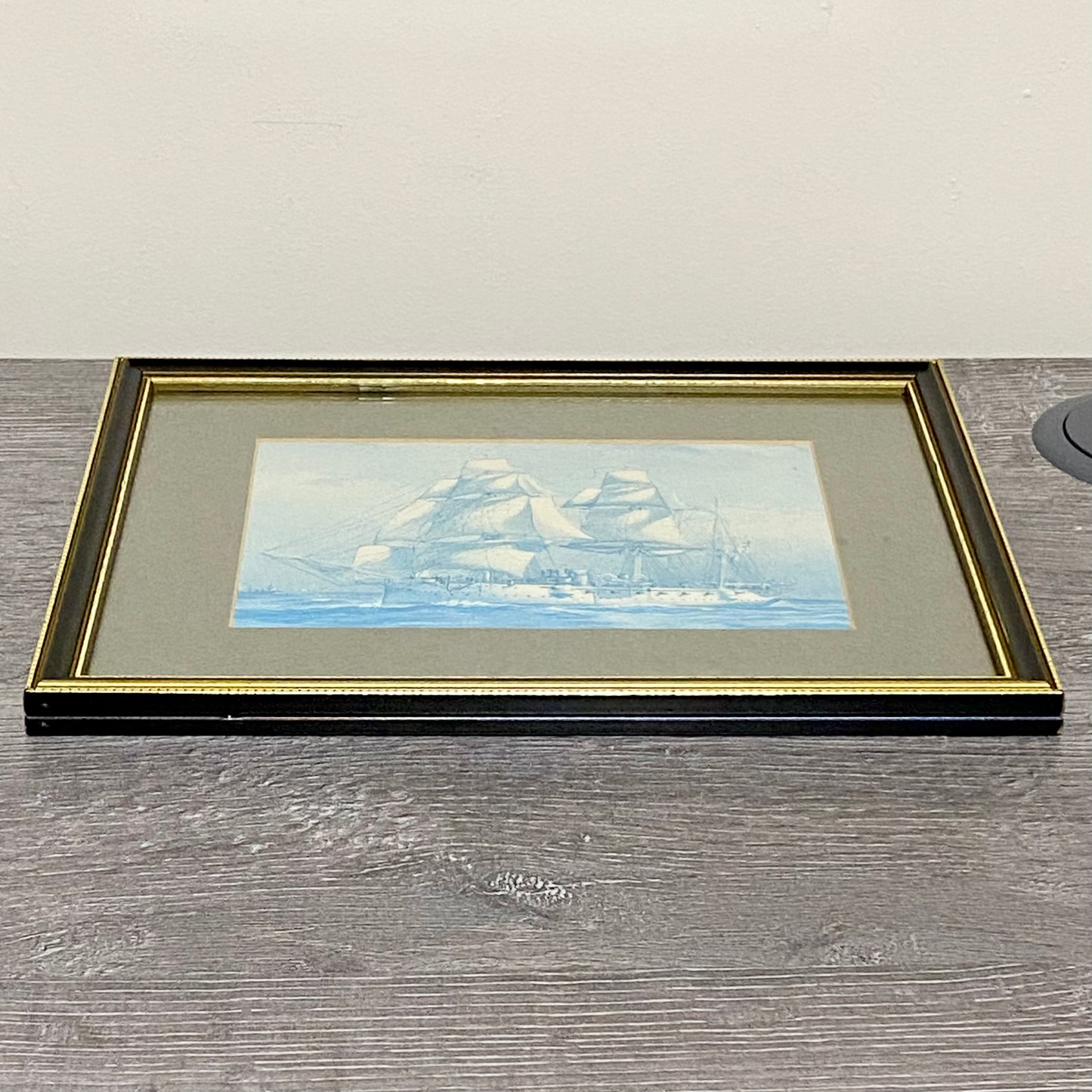 Vintage HMS Calliope Royal Navy Ship 1890 Art Print On Board Framed With Glazing