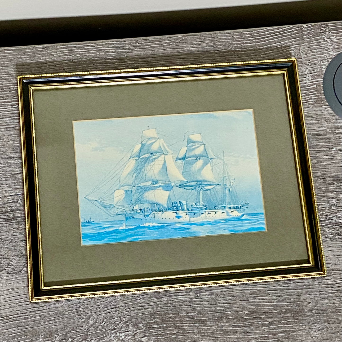 Vintage HMS Calliope Royal Navy Ship 1890 Art Print On Board Framed With Glazing