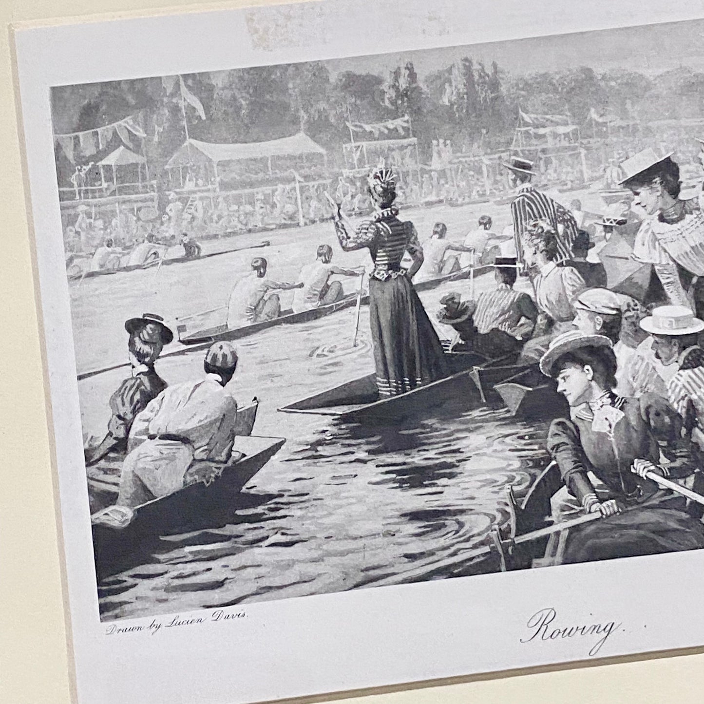 Vintage Rowing Henley Regatta Victorian Art Print Lucien Davis Framed & Glazed