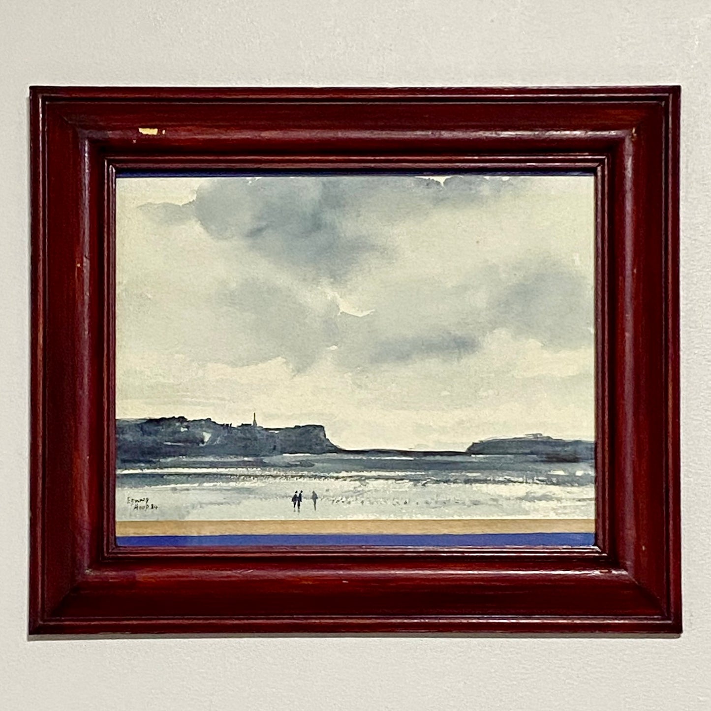 Vintage Devon Cliff Coast Watercolour Painting Signed By Edward Hood 1984 Framed